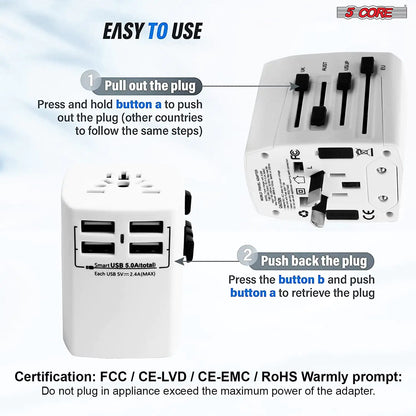 Universal Travel Adapter International Power Adapters 3 Pack Multicharger Plug w 4 USB Ports by Anti Spier