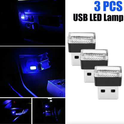 3x Mini Blue LED USB Car Interior Light Neon Atmosphere Ambient Lamp Accessories by Anti Spier