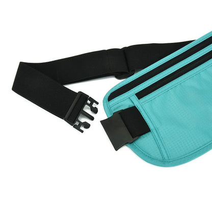 RFID Blocking Money Belt for Men Women, Slim Fanny Pack for Travel，Running,Conceal Waist Wallet for Passport Holder,Phone,Cash(Black Mint Green) Black Mint Green Rfid Blocking & Belt Wide:1.45Inch by Anti Spier