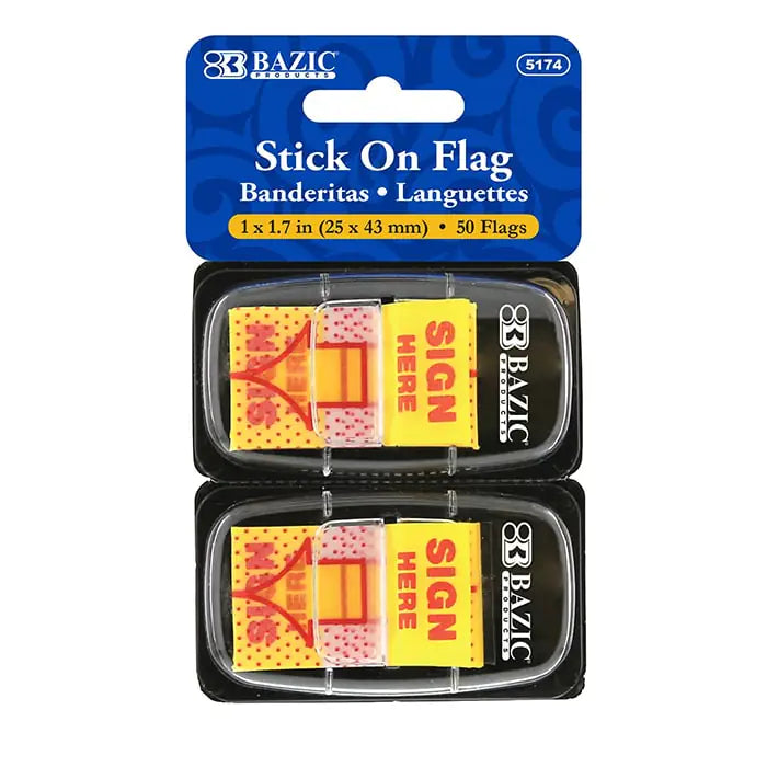 25 Ct. 1" x 1.7" Yellow Color Printed Sign Here Flags w/ Dispenser (2/Pack) by Anti Spier