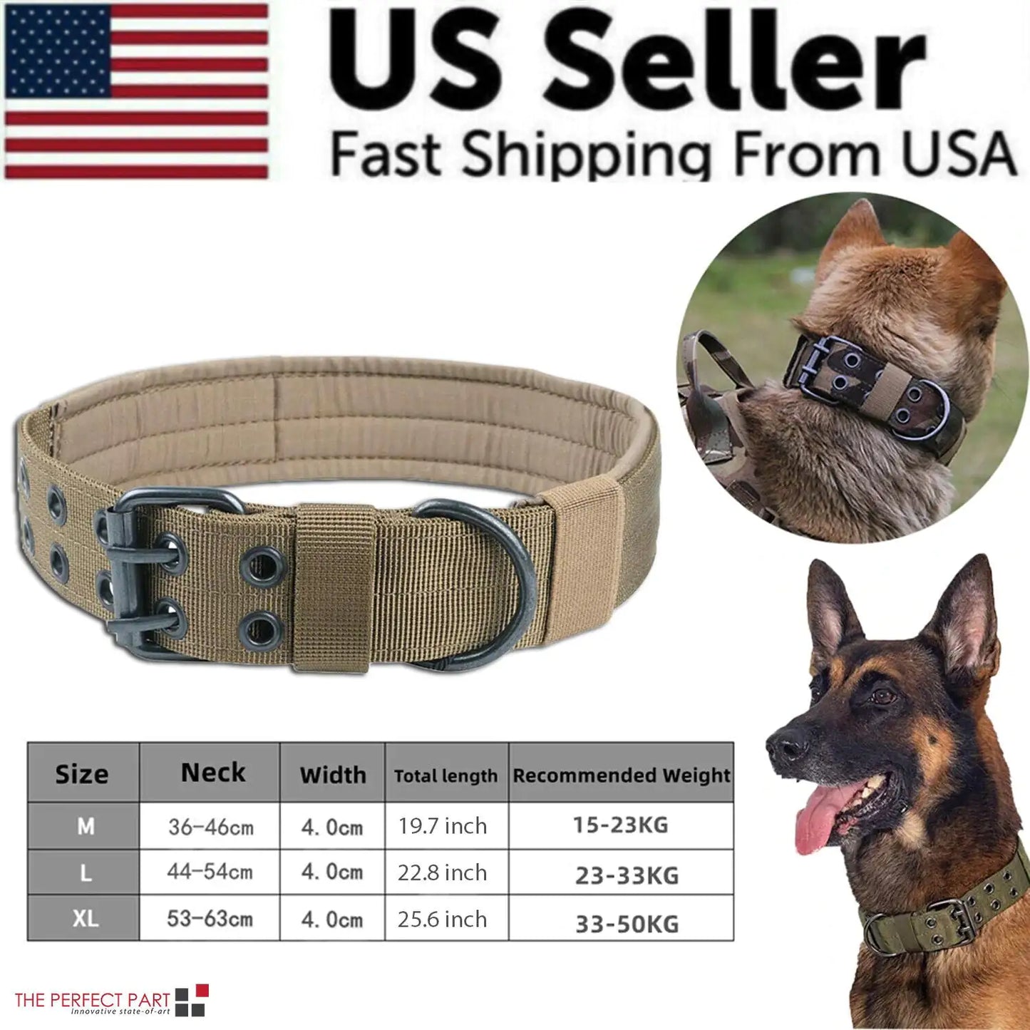 2" Wide Tactical Heavy Duty Nylon Large Dog Collar K9 Military With Metal Buckle by Anti Spier