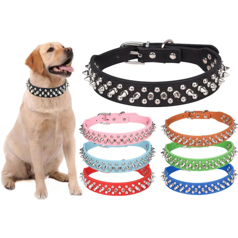 Spiked Studded Leather Dog Collar Rivets Pet Small Large Cat Pit Bull Adjustable by Anti Spier