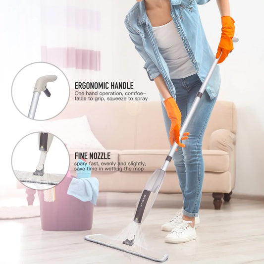 Floor Mop with Reusable Microfiber Pads by Anti Spier