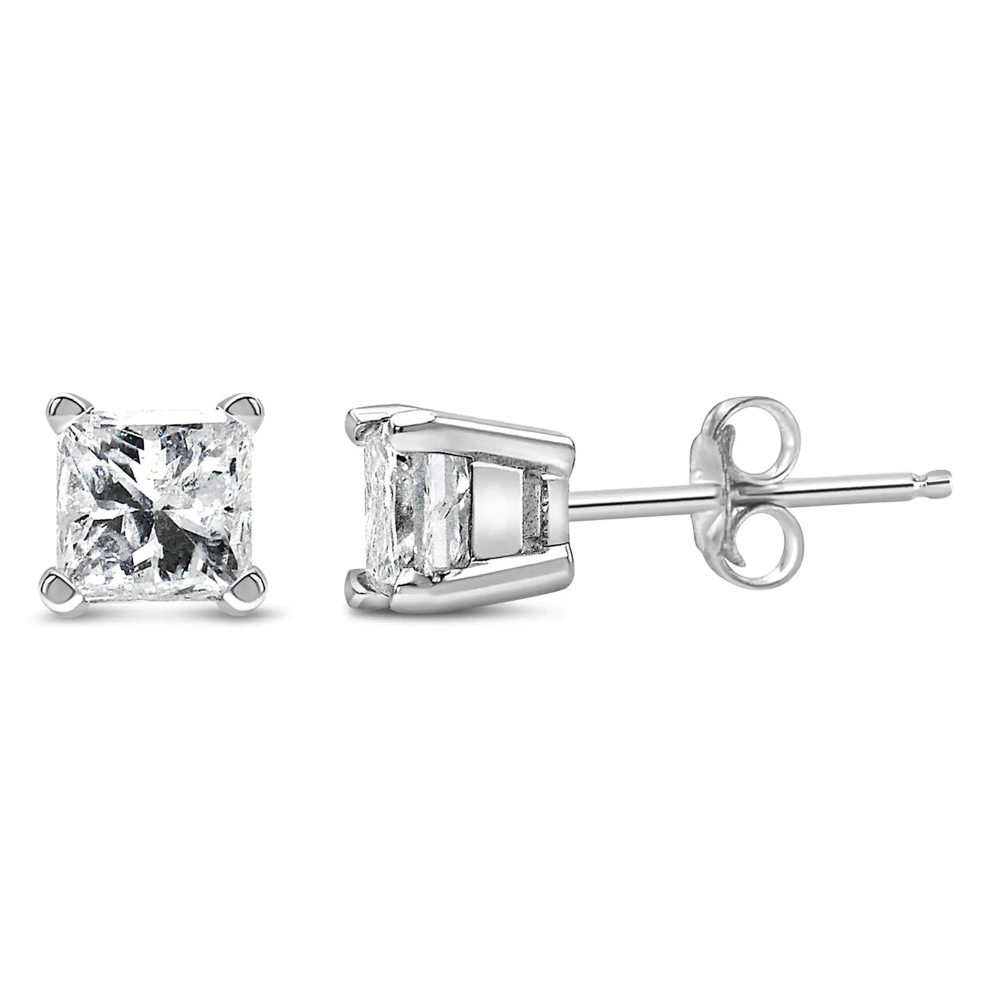 14K White Gold Princess Cut Lab-Grown Diamond Solitaire Stud Earrings (F-G Color, VS2-SI1 Clarity) by Anti Spier