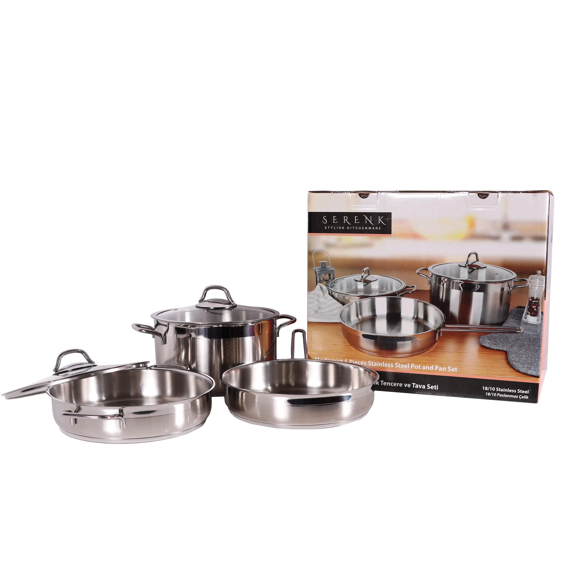 Serenk Modernist 5 Piece Stainless Steel Pots and Pan Set by Anti Spier