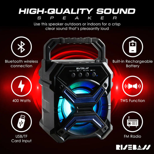 Portable Wireless Bluetooth Speaker with TWS Function - Rechargeable Bluetooth Speaker - LES flashing Lights by Anti Spier