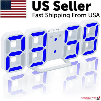 Digital 3D LED Big Wall Desk Alarm Clock Snooze 12/24 Hours Auto Brightness USB by Anti Spier
