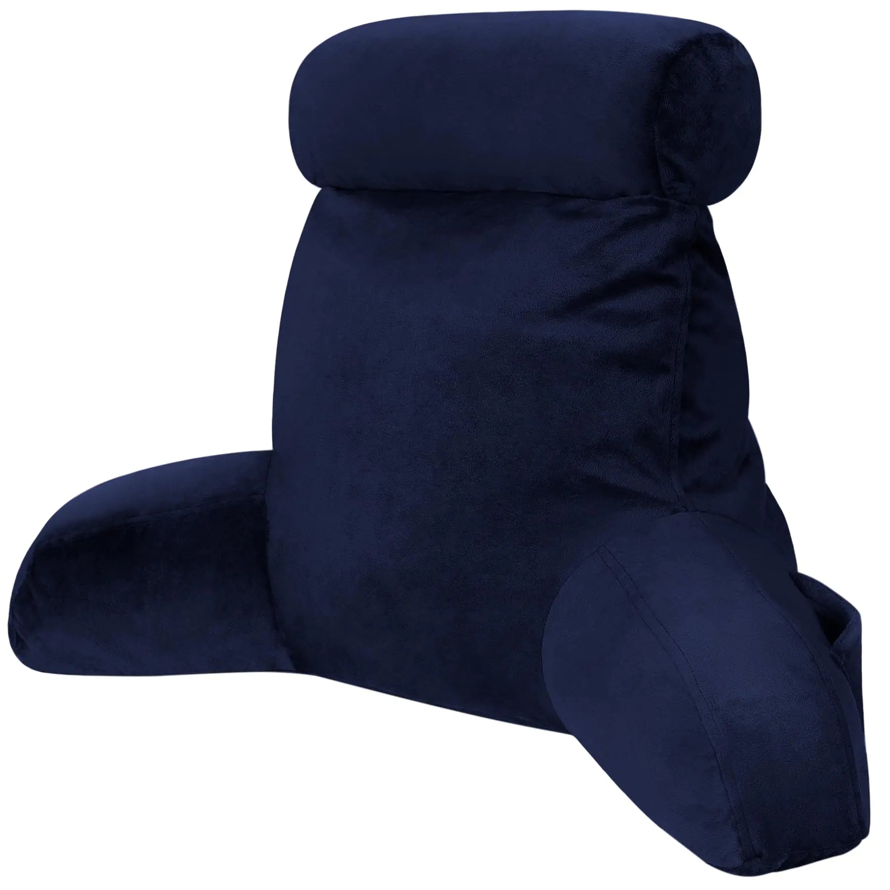 Reading Pillow for Bed Backrest Pillow for Bed Sitting Up Adult with Arms Navy Back Support Pillow with Headrest & Pockets Removable Washable Cover and Detachable Neck Roll(Standard 18") by Anti Spier