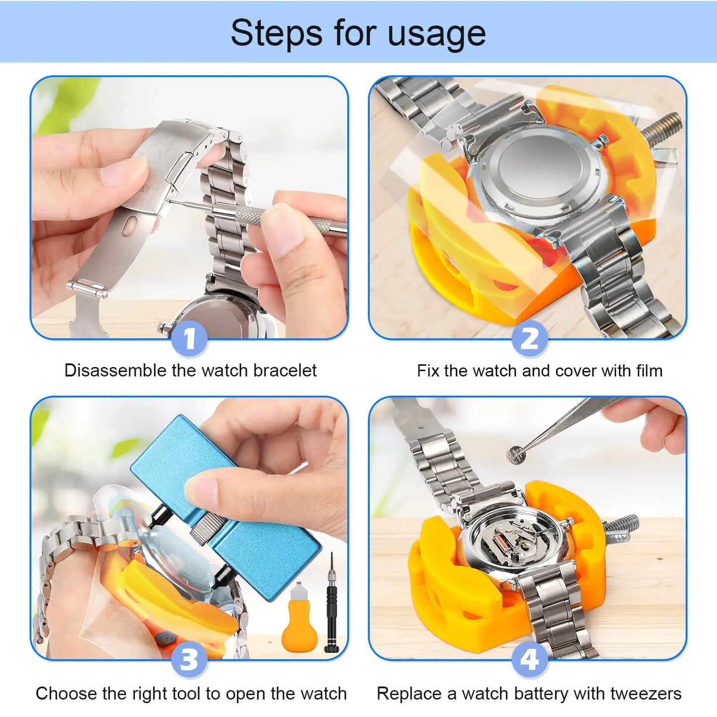 JOREST Watch Battery Replacement Kit, Watch Repair Screwdriver, Watch Band Replacement tool, Watch Wrench Back Remover, Watch Case Opener, Watch Back Remover Holder, Spring bar, Tweezers by Anti Spier
