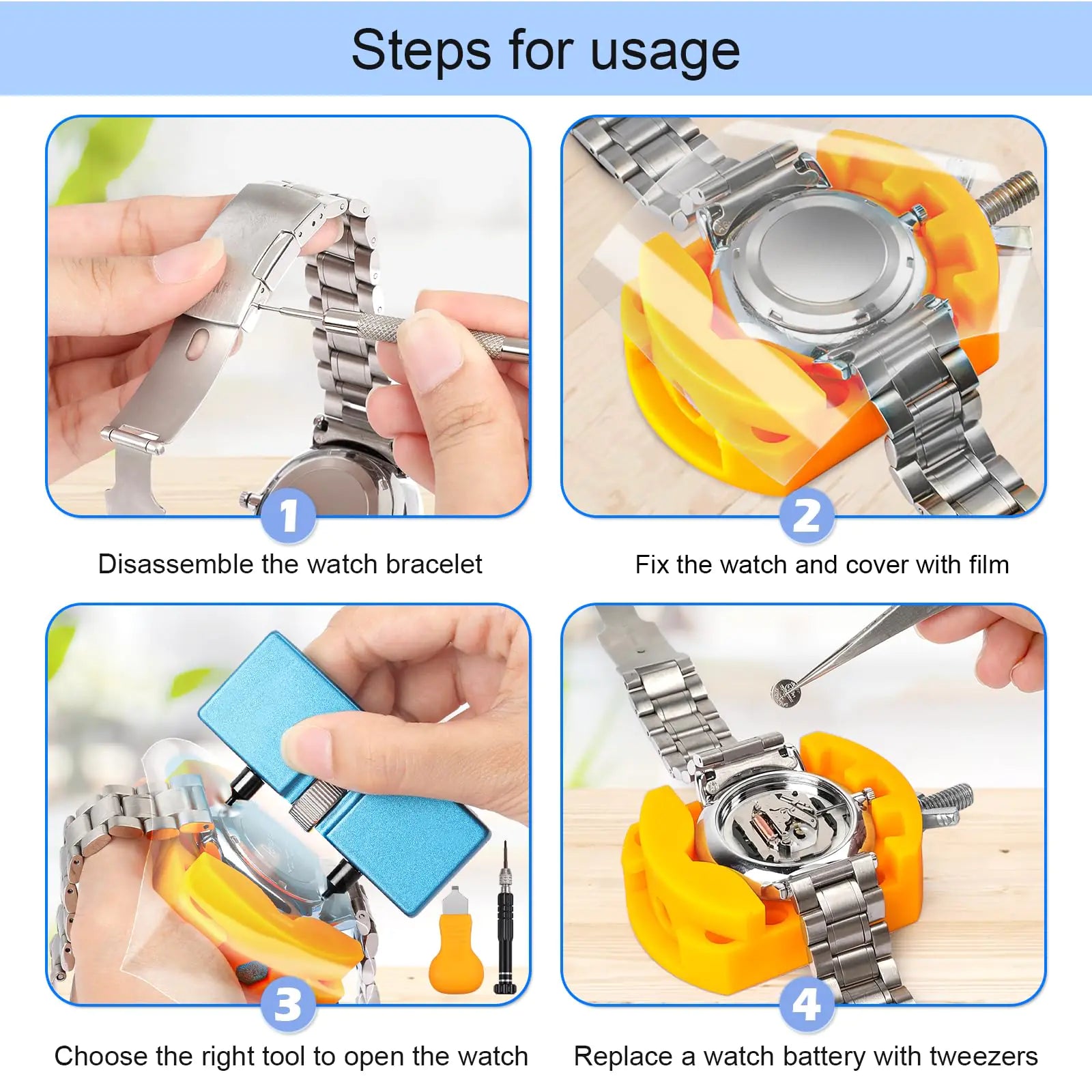 JOREST Watch Battery Replacement Kit, Watch Repair Screwdriver, Watch Band Replacement tool, Watch Wrench Back Remover, Watch Case Opener, Watch Back Remover Holder, Spring bar, Tweezers by Anti Spier