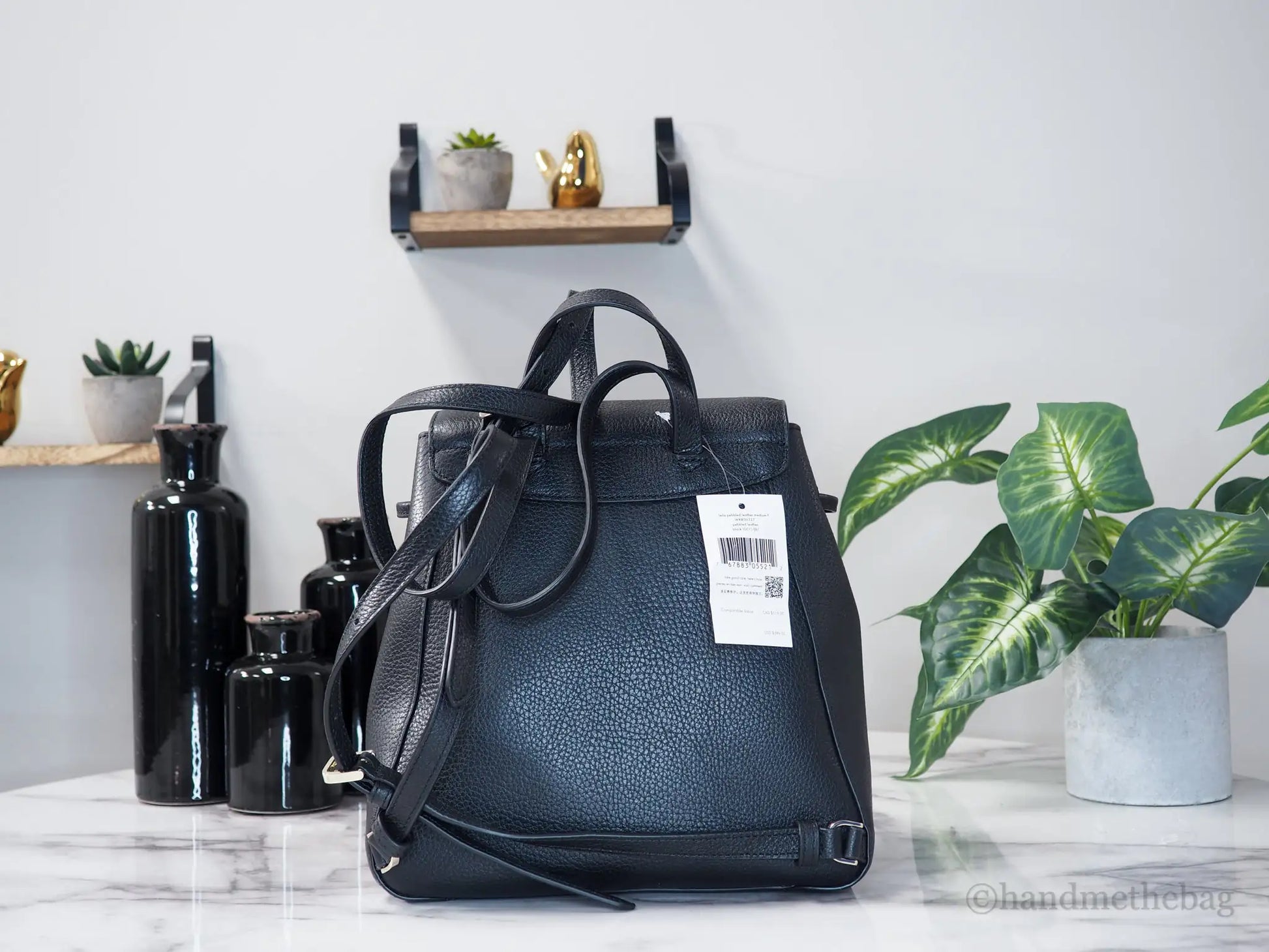 Kate Spade Leila Black Pebbled Leather Medium Flap Shoulder Backpack Book Bag by Anti Spier