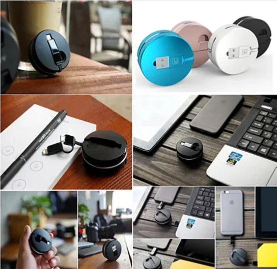 Puck N Roll Retractable Pocket Size Charging Cable For All Smart Devices by Anti Spier