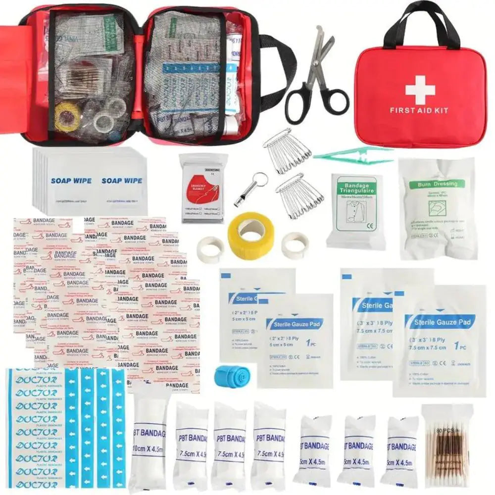 173pcs Large First Aid Kit: Portable Bag For Outdoor Hunting, Hiking, Camping And More - Including Emergency Supplies! by Anti Spier