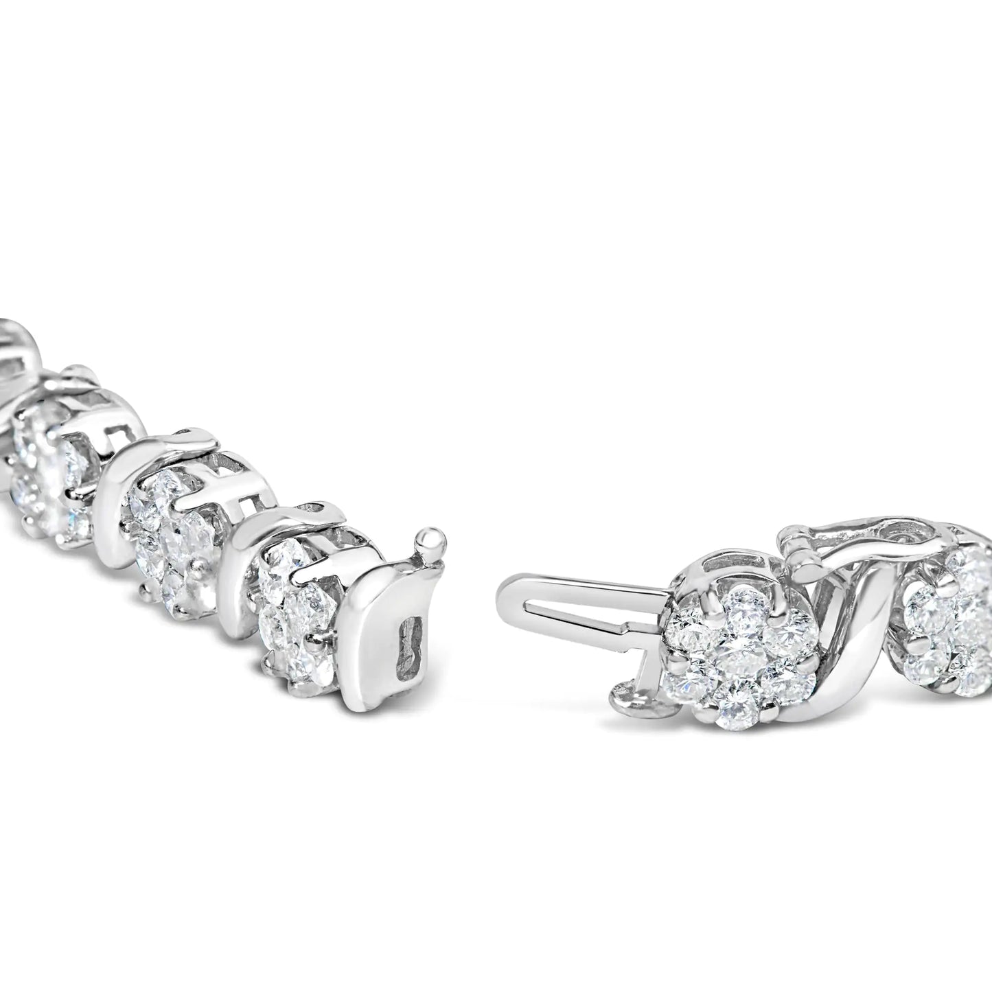14K White Gold 7 3/8 Cttw Round Brilliant Diamond Floral Cluster and S Link Bracelet (H-I Color, SI2-I1 Clarity) - 7" Inches by Anti Spier