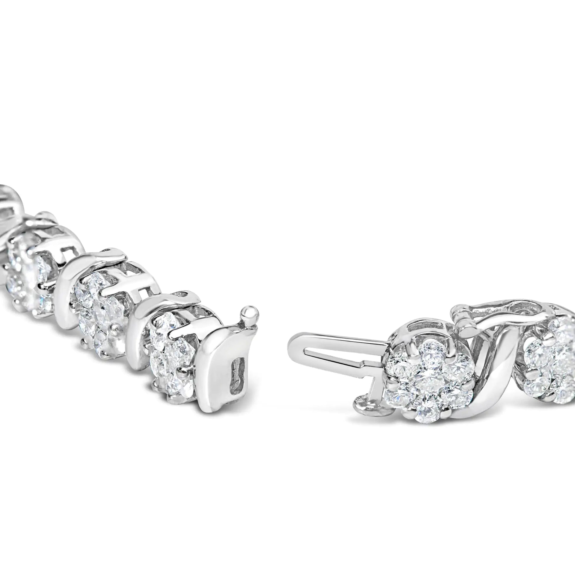 14K White Gold 7 3/8 Cttw Round Brilliant Diamond Floral Cluster and S Link Bracelet (H-I Color, SI2-I1 Clarity) - 7" Inches by Anti Spier