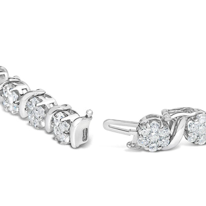 14K White Gold 7 3/8 Cttw Round Brilliant Diamond Floral Cluster and S Link Bracelet (H-I Color, SI2-I1 Clarity) - 7" Inches by Anti Spier