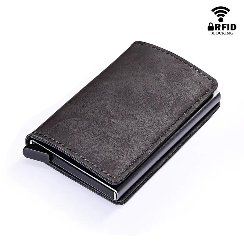 RFID Lock Vintage Automatic Leather Credit Card Holder by Anti Spier