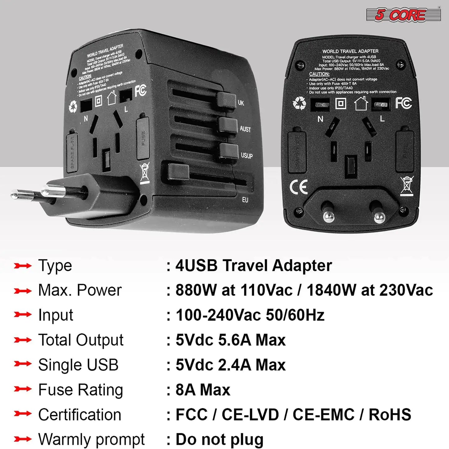 Universal Travel Adapter International Power Adapters 3 Pack Multicharger Plug w 4 USB Ports by Anti Spier