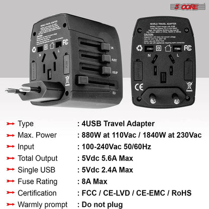 Universal Travel Adapter International Power Adapters 3 Pack Multicharger Plug w 4 USB Ports by Anti Spier