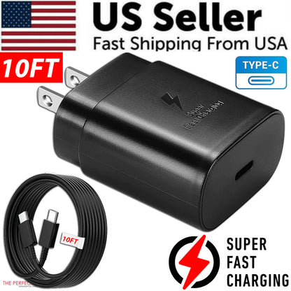 25w Super Fast Charger Type USB-C 10FT Cable For Samsung Galaxy S23 S22 S21 S20 by Anti Spier