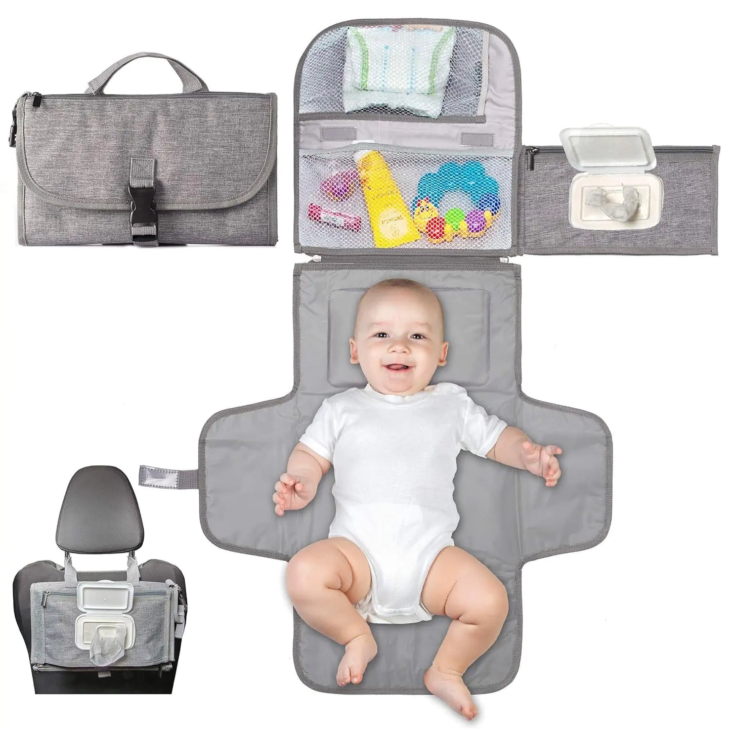 Portable Changing Pad Diaper Pad for Newborn Girl & Boy - Waterproof Foldable Changing Pad - Baby Changing Pad with Smart Wipes Pocket Baby Gift by Professor Frog (Grey) by Anti Spier