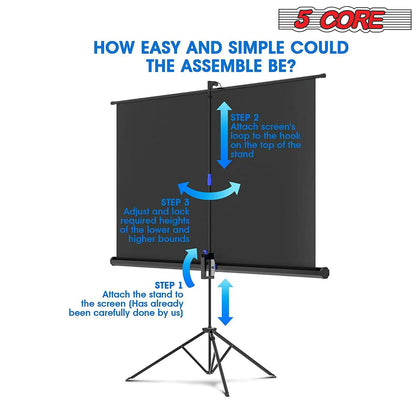 5Core Projector Screen with Tripod Stand 72" 4:3 Ultra HD Anti-Crease Indoor Outdoor Projection by Anti Spier