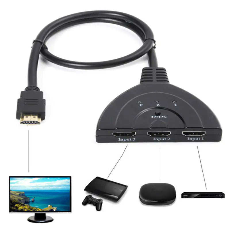 3 Port HDMI Splitter Cable 1080/4K Switch Switcher HUB Adapter for HDTV PS4 Xbox by Anti Spier