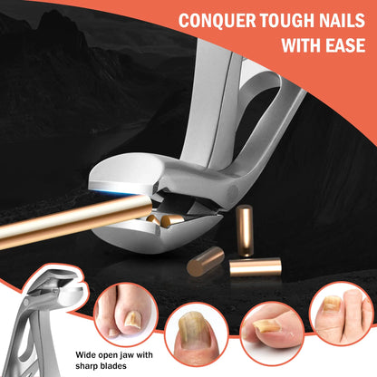 BEZOX Angled Head Nail Clippers for Seniors - Ergonomic Toenail Clipper for Thick Nails, Premium Steel Nail Cutter Trimmer with Catcher for Men and Women - Silver Small Sand Silver by Anti Spier