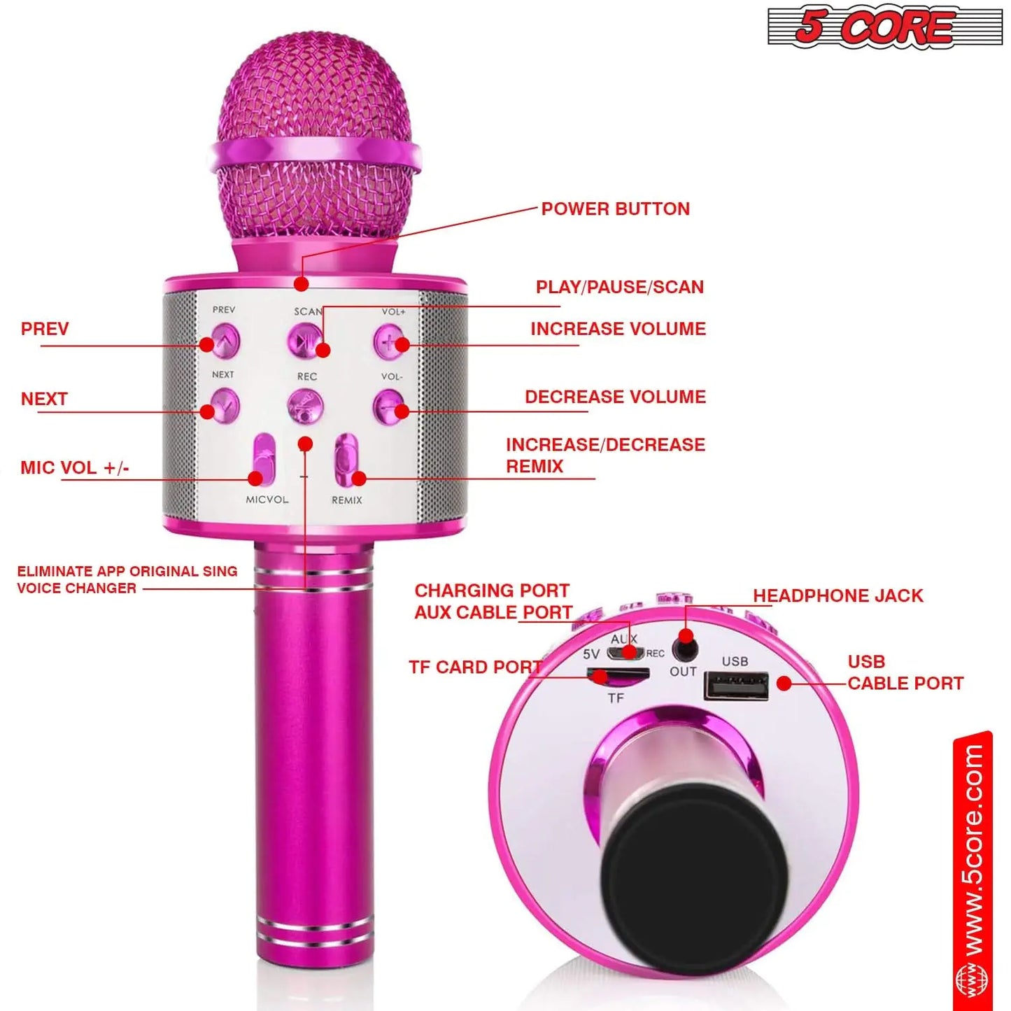 5Core Wireless Karaoke Microphone Bluetooth Mic Portable Handheld Microfonos Inalambricos by Anti Spier