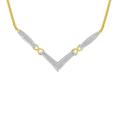 14K Yellow and White Gold 2.0 Cttw Princess Cut Diamond Flared and X-Station V Shaped 18” Franco Chain Statement Necklace (H-I Color, SI2-I1 Clarity) by Anti Spier