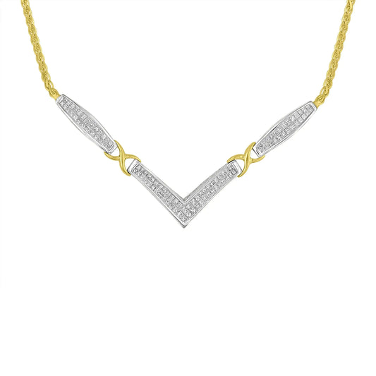 14K Yellow and White Gold 2.0 Cttw Princess Cut Diamond Flared and X-Station V Shaped 18” Franco Chain Statement Necklace (H-I Color, SI2-I1 Clarity) by Anti Spier