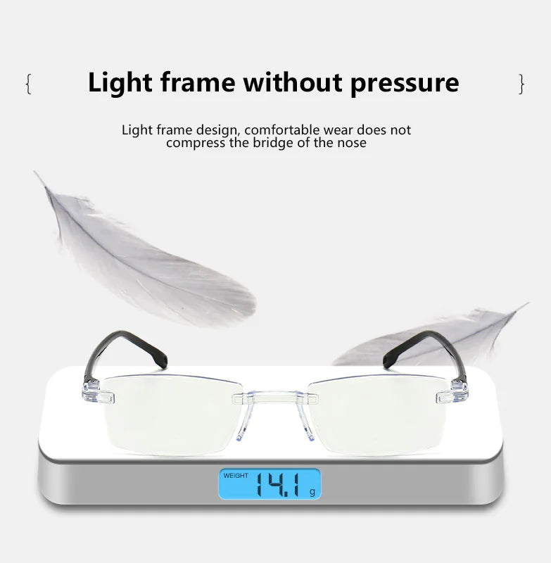 4 PK Mens Rectangular Rimless Blue Light Blocking Reading Glasses Unisex Readers by Anti Spier
