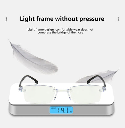 4 PK Mens Rectangular Rimless Blue Light Blocking Reading Glasses Unisex Readers by Anti Spier