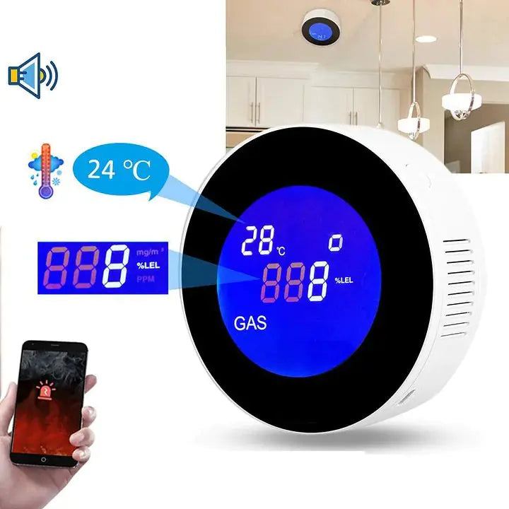 Wi-Fi Smart Natural Gas Detector - Digital LCD Temperature Display Gas Sensor for Home Kitchen by Anti Spier