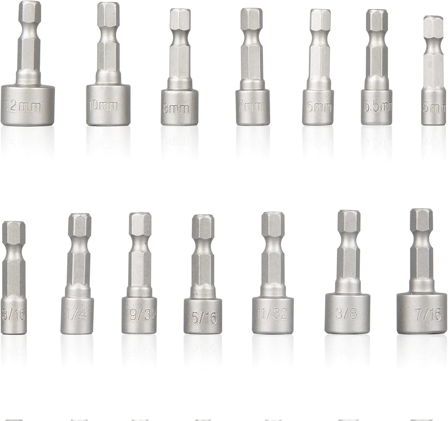 14 PCS Power Nut Driver Bit Set Quick Change MM & SAE Impact 1/4" Hex Shank USA by Anti Spier