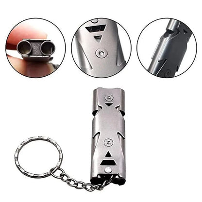 1Pcs Double Pipe Whistle Pendant Keychain High Decibel Portable Outdoor Survival Emergency Camping Tool Multifunction Whistle by Anti Spier