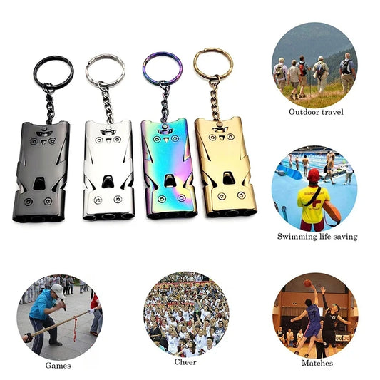 1Pcs Double Pipe Whistle Pendant Keychain High Decibel Portable Outdoor Survival Emergency Camping Tool Multifunction Whistle by Anti Spier
