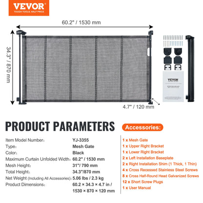 VEVOR Retractable Baby Gate Tall Mesh Baby Gate Extends up to Wide Retractable Gate for Kids or Pets Retractable Dog Gates by Anti Spier