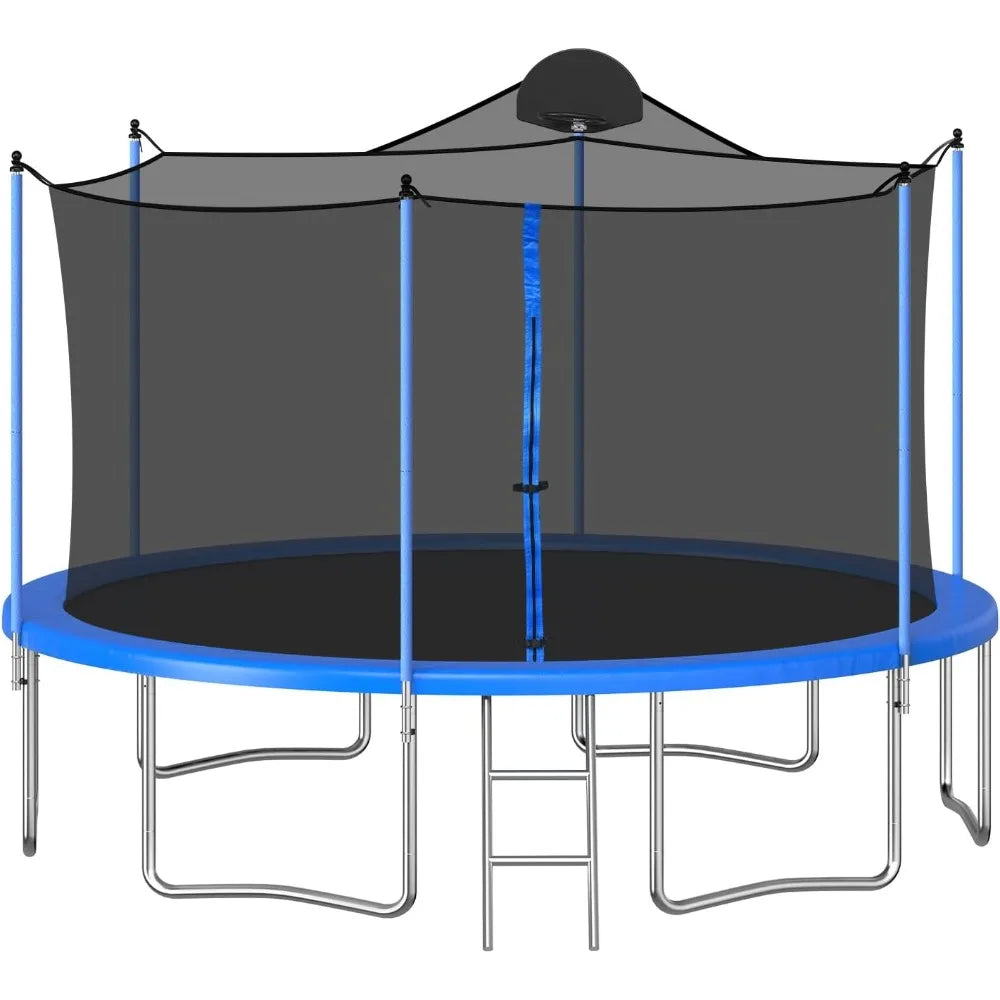 14 FT Outdoor Trampoline for and Adults With Basketball Hoop & Enclosure Net Jump Gym Elastic Bed Protector Trampoline Fitness by Anti Spier