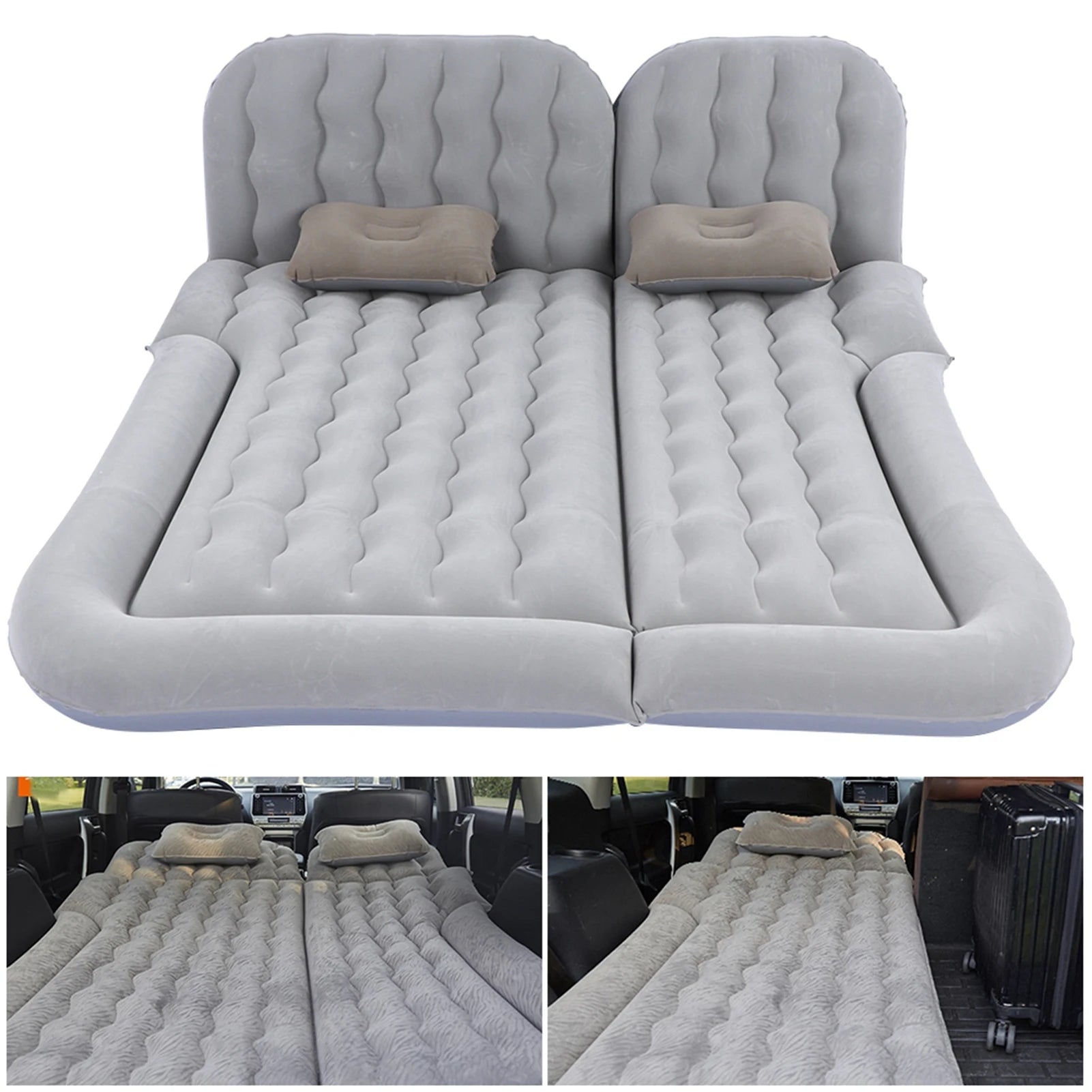 2‑In‑1 Multifunction Inflatable Travel Mattress PVC Flocking Soft Sleeping Rest Cushion for Car SUV by Anti Spier