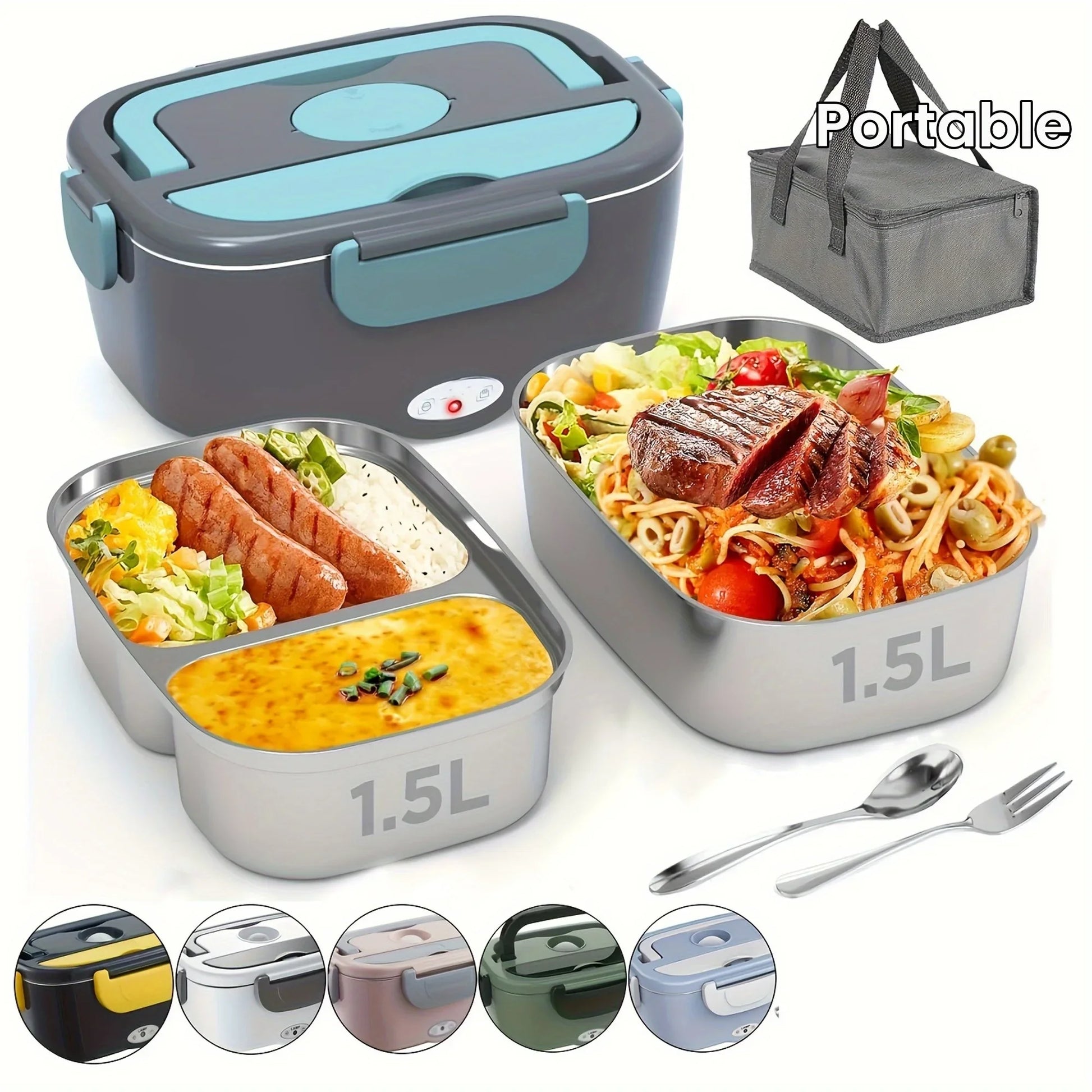 HOMEFISH 1.5 L 60W Electric Lunch Box Food Warmer Portable Food Heater for Car Or Home - Leak Proof 304 Stainless Steel Liner by Anti Spier