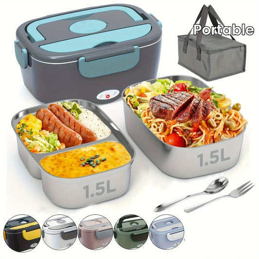 HOMEFISH 1.5 L 60W Electric Lunch Box Food Warmer Portable Food Heater for Car Or Home - Leak Proof 304 Stainless Steel Liner by Anti Spier