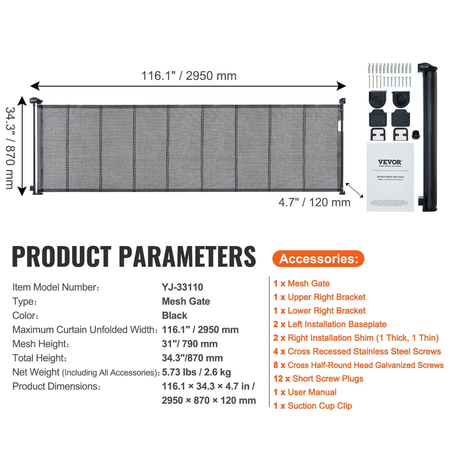 VEVOR Retractable Baby Gate Tall Mesh Baby Gate Extends up to Wide Retractable Gate for Kids or Pets Retractable Dog Gates by Anti Spier