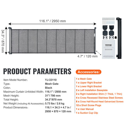 VEVOR Retractable Baby Gate Tall Mesh Baby Gate Extends up to Wide Retractable Gate for Kids or Pets Retractable Dog Gates by Anti Spier