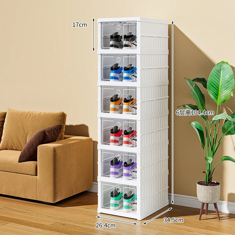 6/9 Layers Shoes Box Foldable Transparent Sneaker Shoe Storage Organizers Box Stackable Dustproof High-top Cabinet Shoe Rack She by Anti Spier