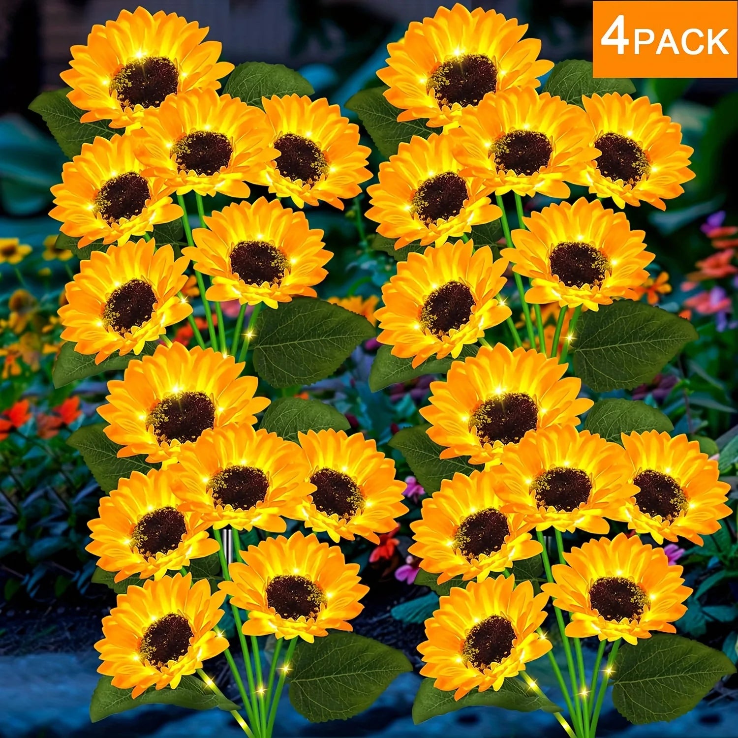 4Pack Solar Sunflower Lights Outdoor Flower Garden Stake Lights Waterproof Thanksgiving Decor for Grave Pathway Wedding Party by Anti Spier