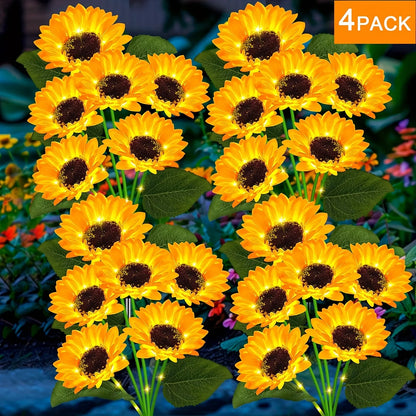 4Pack Solar Sunflower Lights Outdoor Flower Garden Stake Lights Waterproof Thanksgiving Decor for Grave Pathway Wedding Party by Anti Spier
