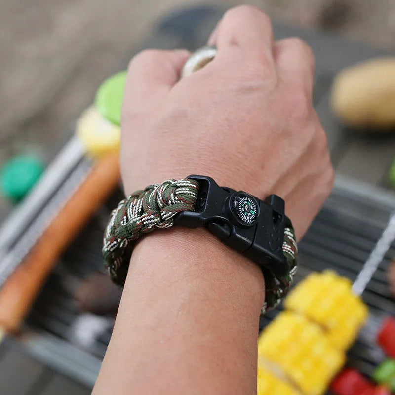 Multifunction Paracord Survival Bracelet Outdoor Travel Camping Hiking Emergency Braided Rope Chain with Whistle and Compass by Anti Spier