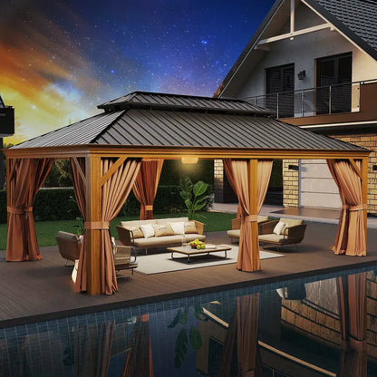 20Ft. W x 12Ft. D Outdoor Cedar Framed Gazebo with Steel Hardtop Permanent Wooden Finished Pavilion by Anti Spier