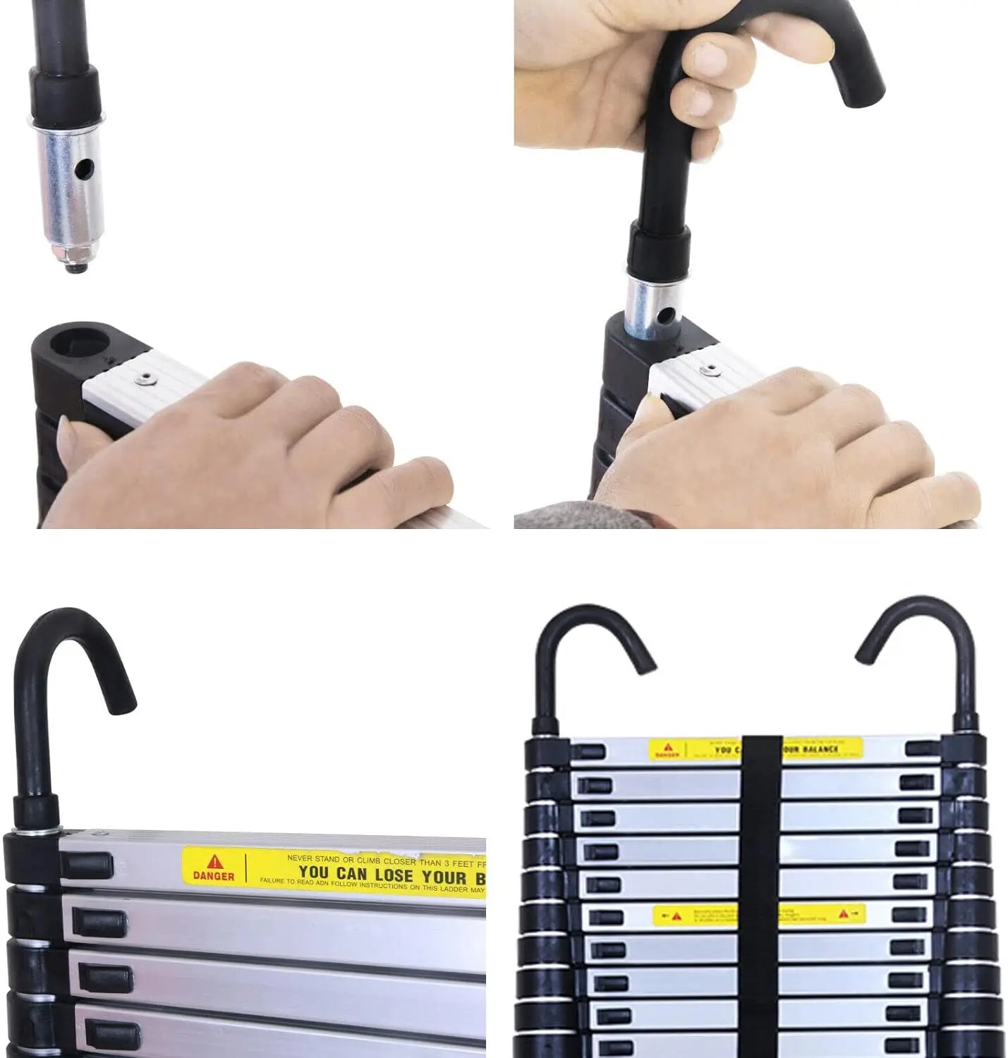 DayPlus 5M Telescopic Ladder with hooks,16.5FT Multi-Purpose Folding Aluminium Foldable Ladder Extension Loft Ladder,330lb EN131 by Anti Spier